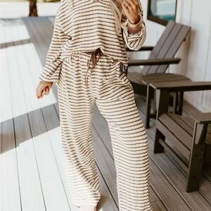 Striped Lounge Set in Cream and Brown